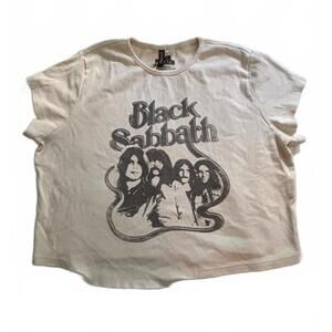 H&M Divided Black Sabbath Cream Ribbed Crop Top
